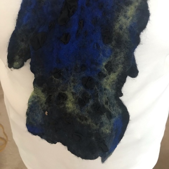 🎁 Deep Blue/Green/Black Silk/Wool Scarf💙💚🖤 - Picture 7 of 9
